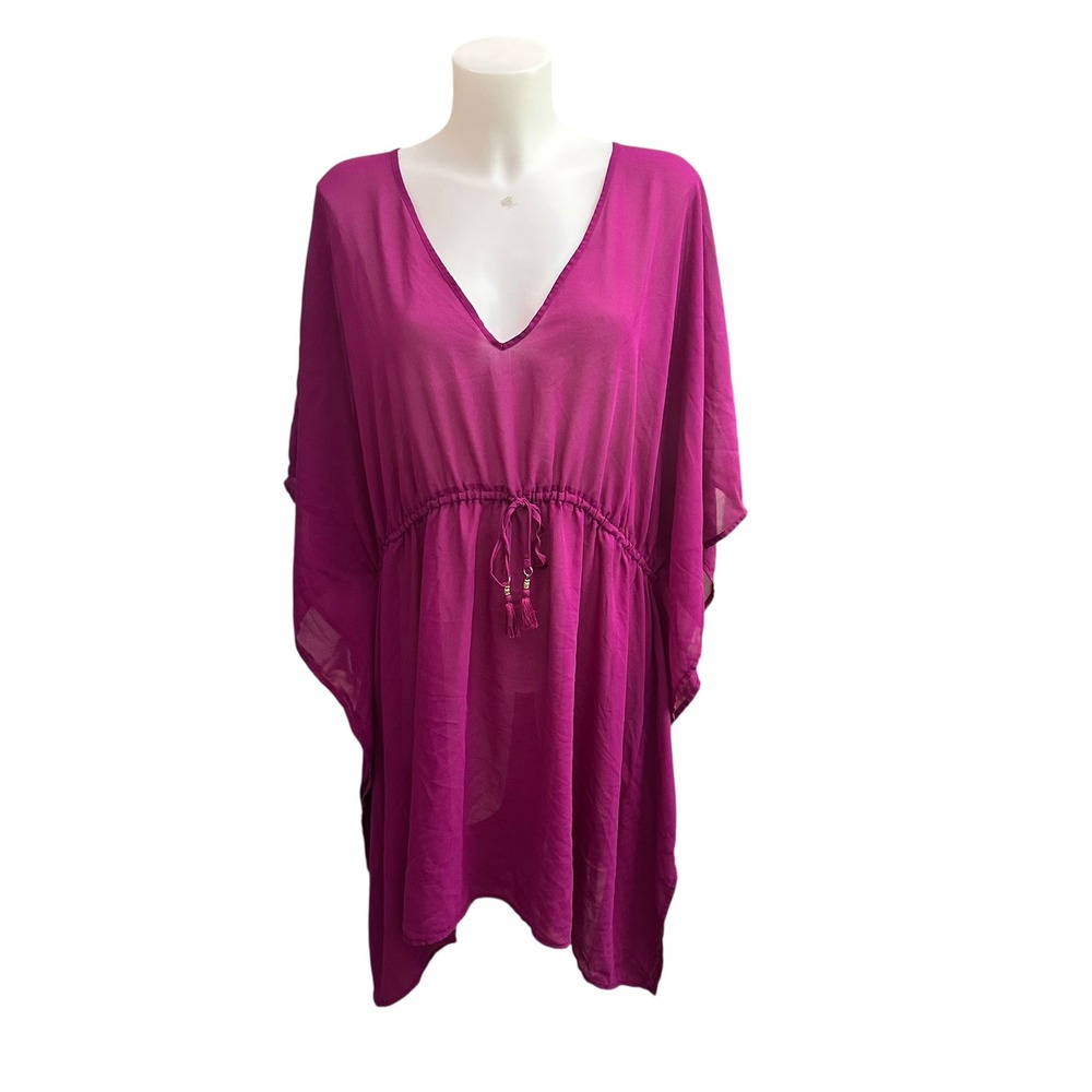 Tommy Bahama Purple Kaftan Swim Coverup Tassle Pull Chiffon One Size‎